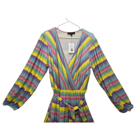 ELOQII Maxi Dress Womens 18 Easter Colorful Striped Tiered Ballon Long Sleeves - Picture 6 of 16